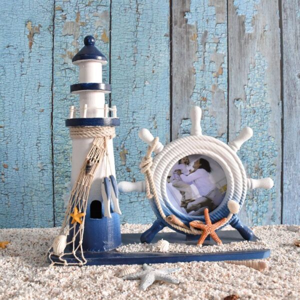 Mediterranean-style Wooden Lighthouse Photo Frame Tabletop Decoration, Creative Nordic Retro  Ornament