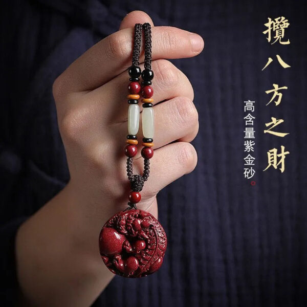 Fortune - enhancing and Wealth - attracting Cinnabar Pixiu Pendant. The responsive Pixiu hanging ornament is a lucky - turning accessory suitable for both men and women, made of purple cinnabar.