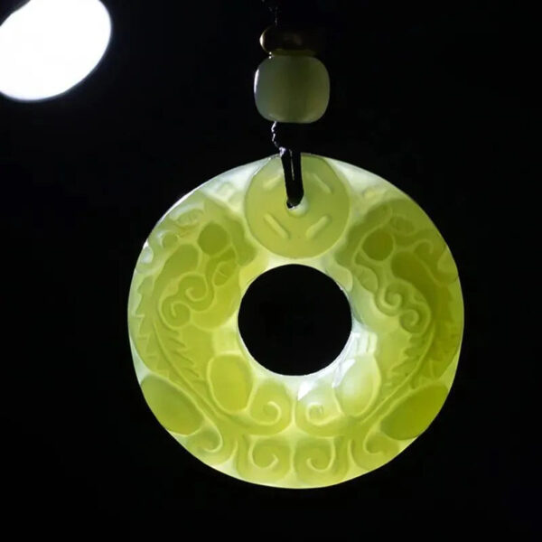 Double-Sided Jade Pixiu Pendant Wealth & Peace Buckle Necklace Unisex Vintage Long Pendant Couple Necklace with Adjustable Elastic Rope