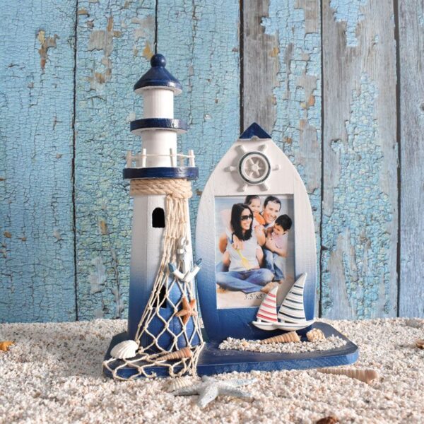 Mediterranean-style Wooden Lighthouse Photo Frame Tabletop Decoration, Creative Nordic Retro  Ornament