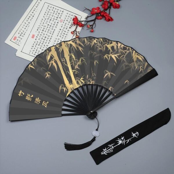 Chinese-style folding fan for men - silk fabric, ink wash painting, Hanfu costume, bamboo portable summer fan