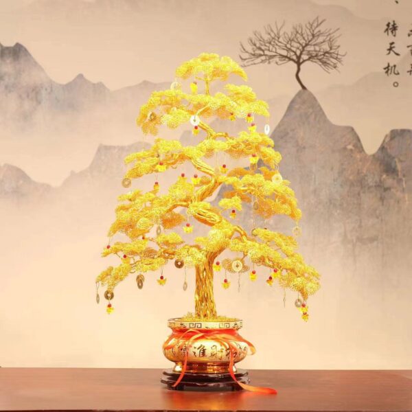 Cash tree hand-woven aluminum wire fortune tree ornament handicrafts TV cabinet decoration store opening lucky tree