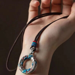 23cf4d2b-fe62-45c9-873c-8cc718a7d7a9.jpg S925 Sterling Silver Cloisonné Koi Fish Peace Buckle Pendant Necklace - Retro Chinese Guochao Style, Lucky Attracting Jewelry Gift for Women