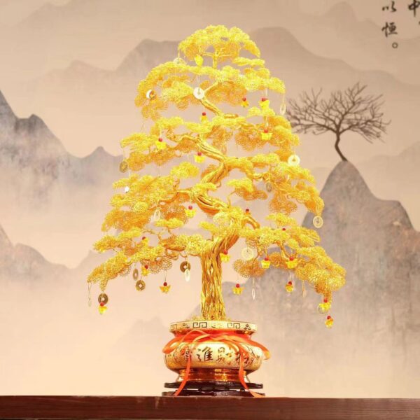 Cash tree hand-woven aluminum wire fortune tree ornament handicrafts TV cabinet decoration store opening lucky tree