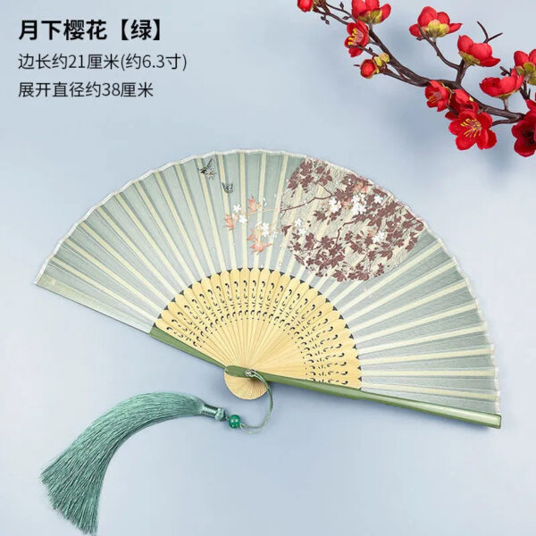 Women’s Portable Green Folding Fan - Traditional Chinese-style, Mini Size for Hanfu/Qipao, Ancient-style Summer Fan