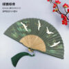Women’s Portable Green Folding Fan - Traditional Chinese-style, Mini Size for Hanfu/Qipao, Ancient-style Summer Fan