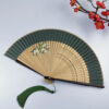 Women’s Portable Green Folding Fan - Traditional Chinese-style, Mini Size for Hanfu/Qipao, Ancient-style Summer Fan