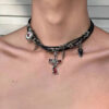 AVA's original irregular cross - shaped dark - colored rivet multi - layer winding necklace. It features a niche design and belongs to the sub - cultural Y2K