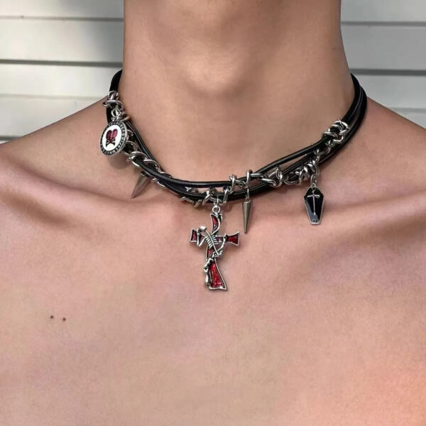 AVA's original irregular cross - shaped dark - colored rivet multi - layer winding necklace. It features a niche design and belongs to the sub - cultural Y2K