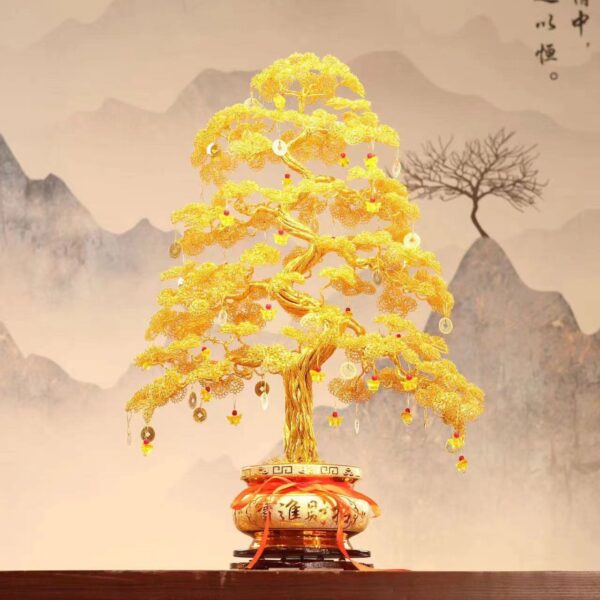 Cash tree hand-woven aluminum wire fortune tree ornament handicrafts TV cabinet decoration store opening lucky tree