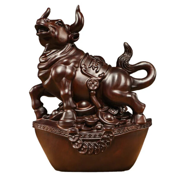 Solid ebony wood carving of the twelve Chinese zodiac animals, solid wood ox ornaments. It is a modern handicraft gift for home decoration in the living room or for office use.