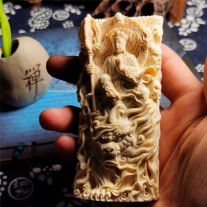 4feb0548-2a54-4463-9aee-a3d3229bb002.jpg Mammoth Ivory Pendant/Plaque/Ornament of Ksitigarbha Bodhisattva (Made of Ice Material/Jelly Material) - Unisex Style for Gifting, Carving & Collection