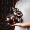 A rabbit woodcarving ornament, a real wood-carved animal of the Chinese zodiac, a handicraft gift for home, study, office desktop and girlfriend.