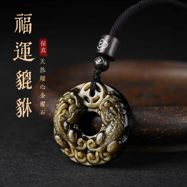 Natural Obsidian Double - sided Pixiu Peace - buckle Pendant, suitable for men's necklaces and women's crystal - adorned hanging ornaments