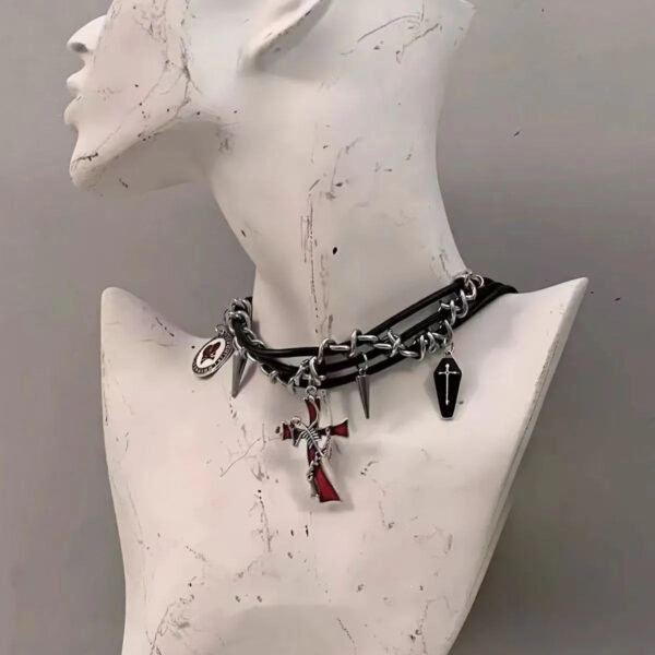 AVA's original irregular cross - shaped dark - colored rivet multi - layer winding necklace. It features a niche design and belongs to the sub - cultural Y2K