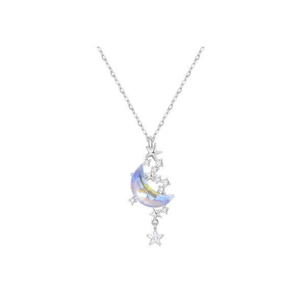 Pure Silver Moon and Starry River Necklace for Women, High-End Luxury, Moon and Star Design, Birthday and Festival Gift for Girlfriend or Best Friend, Collarbone Chain。