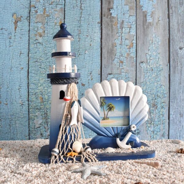 Mediterranean-style Wooden Lighthouse Photo Frame Tabletop Decoration, Creative Nordic Retro  Ornament