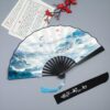 Chinese-style folding fan for men - silk fabric, ink wash painting, Hanfu costume, bamboo portable summer fan