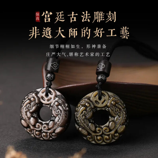 Natural Obsidian Double - sided Pixiu Peace - buckle Pendant, suitable for men's necklaces and women's crystal - adorned hanging ornaments