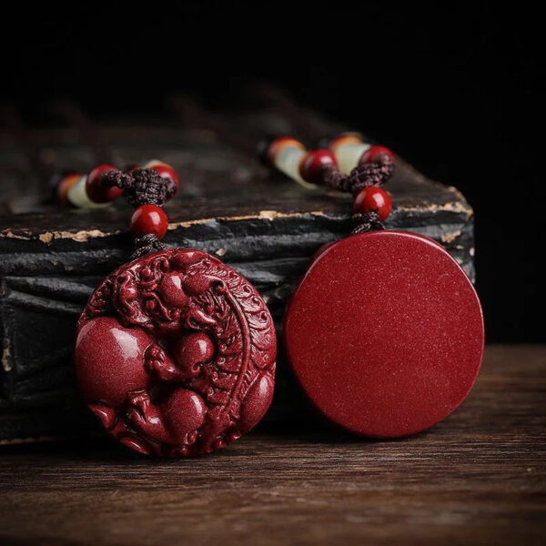 Fortune - enhancing and Wealth - attracting Cinnabar Pixiu Pendant. The responsive Pixiu hanging ornament is a lucky - turning accessory suitable for both men and women, made of purple cinnabar.