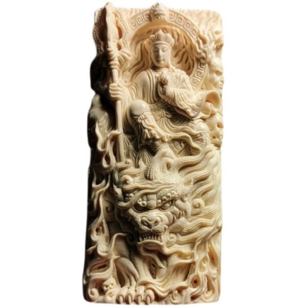 Mammoth Ivory Pendant/Plaque/Ornament of Ksitigarbha Bodhisattva (Made of Ice Material/Jelly Material) - Unisex Style for Gifting, Carving & Collection
