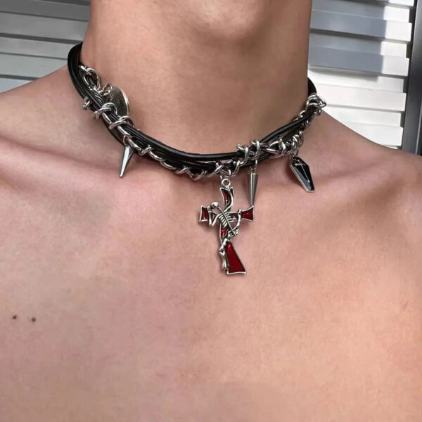 AVA's original irregular cross - shaped dark - colored rivet multi - layer winding necklace. It features a niche design and belongs to the sub - cultural Y2K