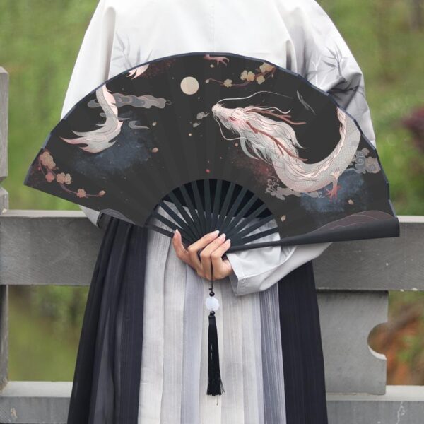Chinese-style folding fan for men - silk fabric, ink wash painting, Hanfu costume, bamboo portable summer fan