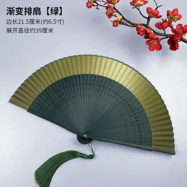 Women’s Portable Green Folding Fan - Traditional Chinese-style, Mini Size for Hanfu/Qipao, Ancient-style Summer Fan