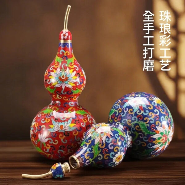 Chinese-style Cloisonné Copper Gourd Wire-Wrapped Decoration - Home Office Living Room Ornament, Ideal Gift for Meetings & Weddings