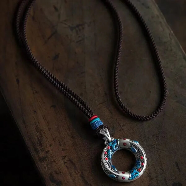 S925 Sterling Silver Cloisonné Koi Fish Peace Buckle Pendant Necklace - Retro Chinese Guochao Style, Lucky Attracting Jewelry Gift for Women