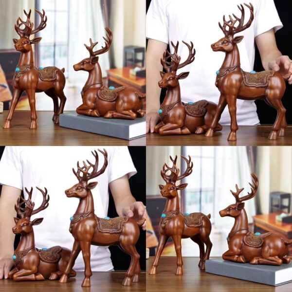 A pair of sika deer ornaments — "fortune deer" for the living room entrance, home or office decor, perfect as a housewarming or business-opening gift.