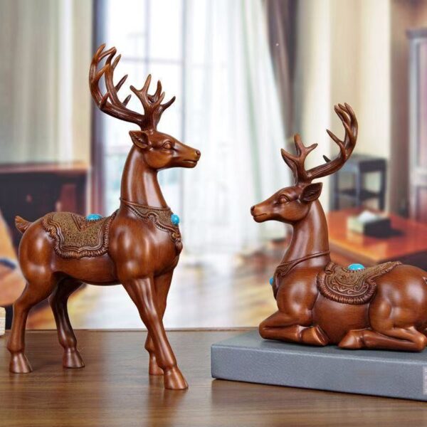 A pair of sika deer ornaments — "fortune deer" for the living room entrance, home or office decor, perfect as a housewarming or business-opening gift.