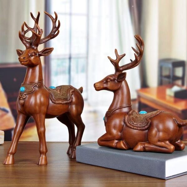 A pair of sika deer ornaments — "fortune deer" for the living room entrance, home or office decor, perfect as a housewarming or business-opening gift.