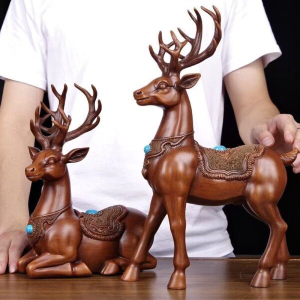 A pair of sika deer ornaments — "fortune deer" for the living room entrance, home or office decor, perfect as a housewarming or business-opening gift.
